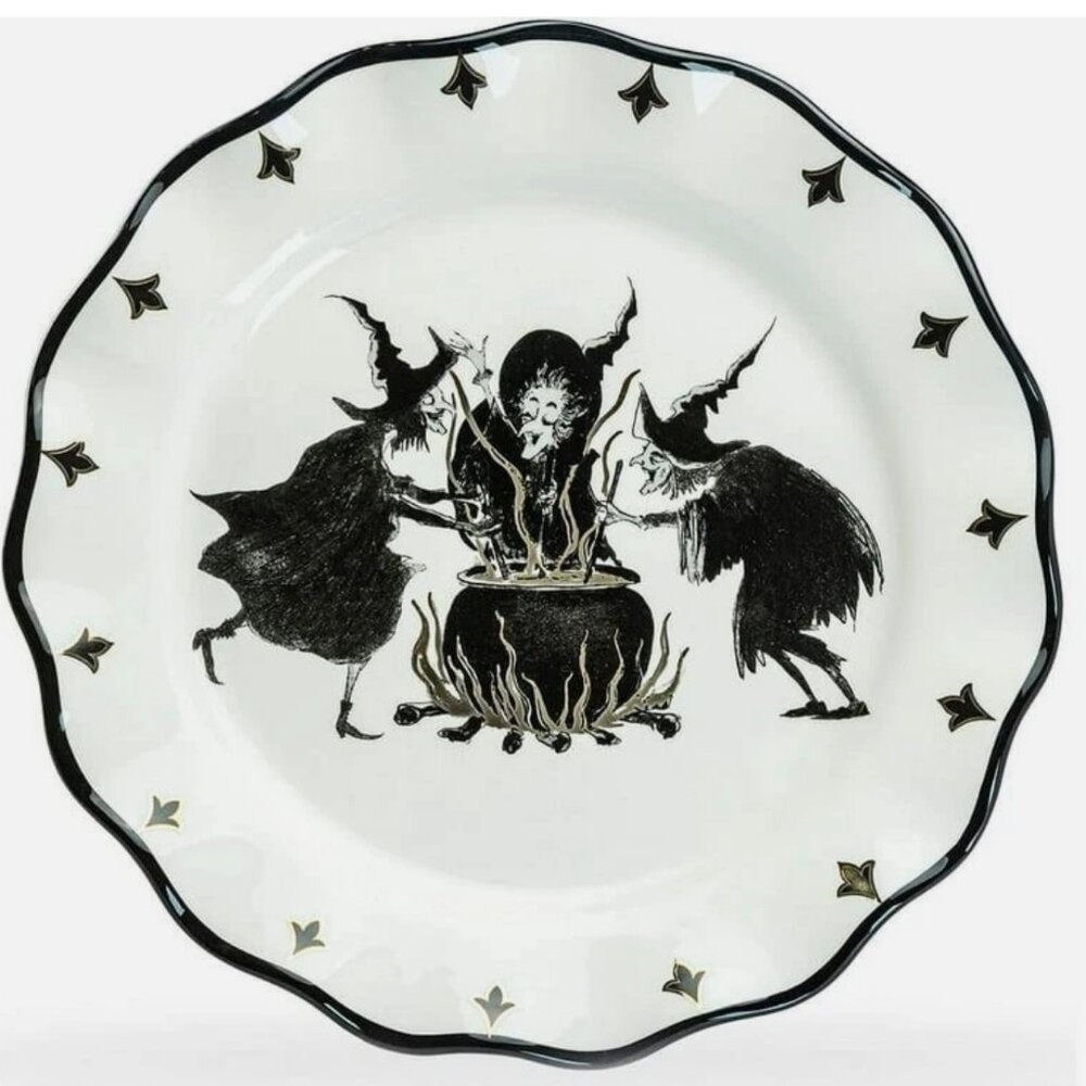 Potter's Studio Three Witches Cauldron Coven Halloween Party Dinner Plate New - Picture 2 of 8